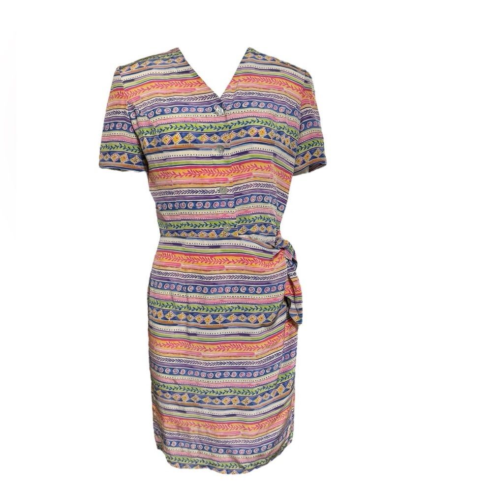Talbots Vintage 80s 90s printed multicolor 100% silk wrap dress Woman’s size 4